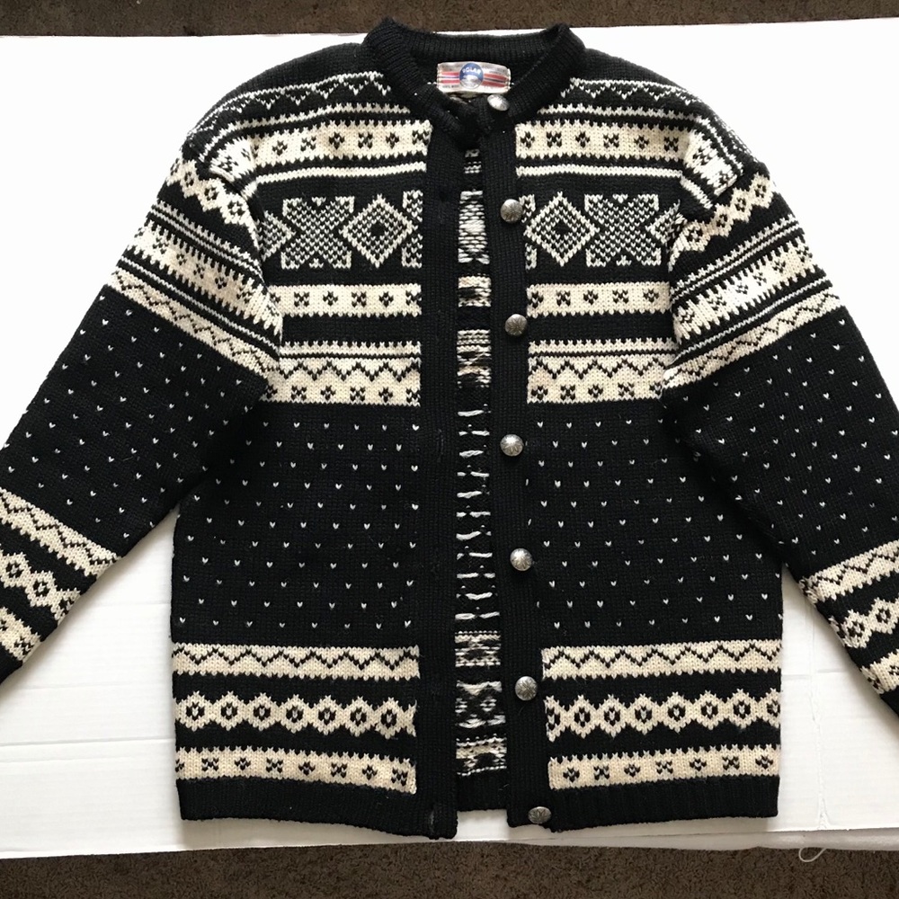 Vintage 100% Wool Norwegian Cardigan Sweater Sz M